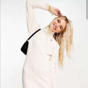 Wednesday’s Girl relaxed jumper dress in rib knit, cream